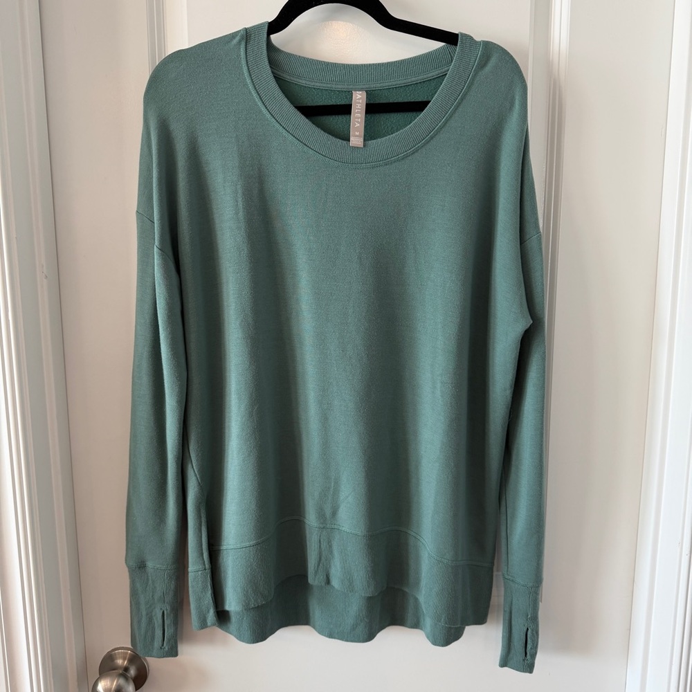 Athleta M Crew Neck Pullover Long Sleeve‎ Sea Glass Green Modal Blend Super Soft